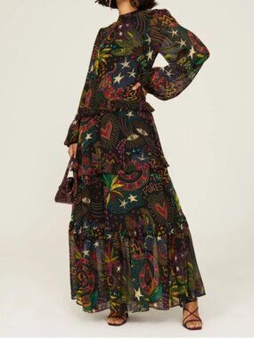 green emerald velvet dress Green Honolulu Flowers Long Sleeve Maxi Dress – FARM Rio main image 1
